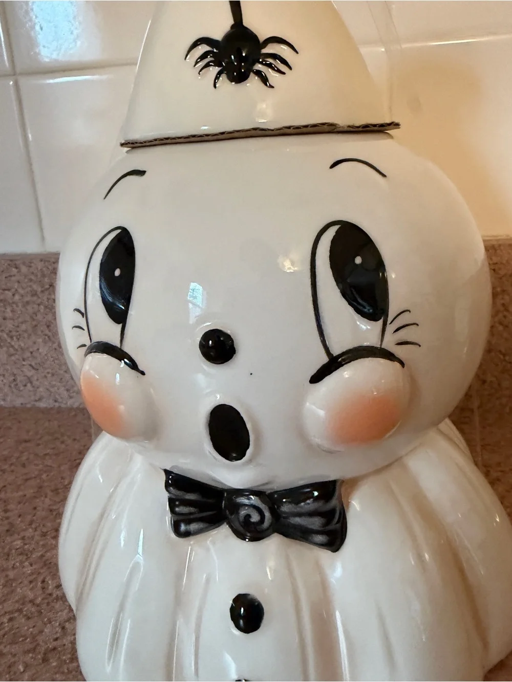 New Johanna Parker Retro Halloween Ceramic Ghost Cookie Jar Canister Large B/W